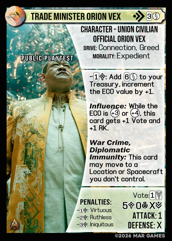 Trade Minister Orion Vex card