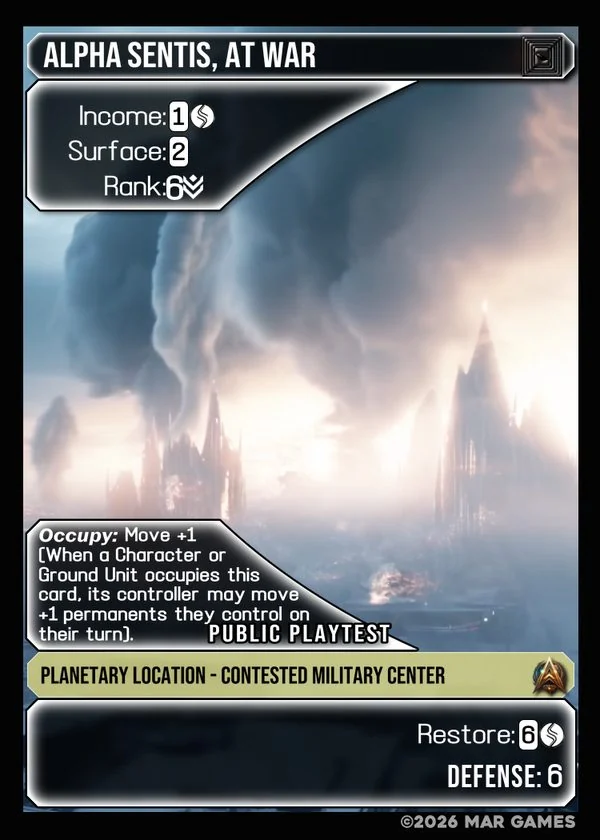 Alpha Sentis, At War card
