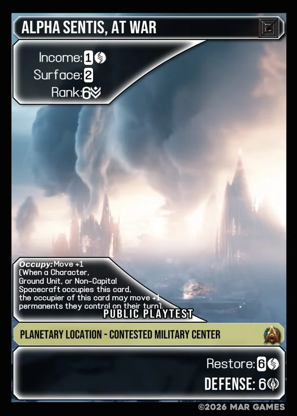 Alpha Sentis, At War card