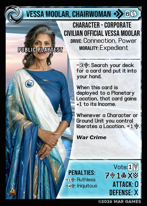 Vessa Moolar, Chairwoman card