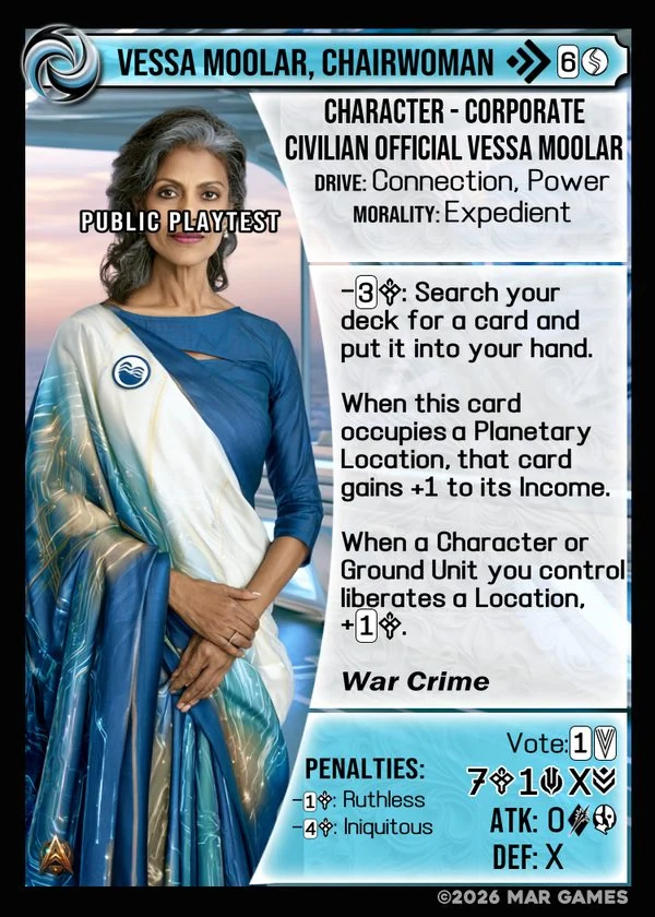 Vessa Moolar, Chairwoman card