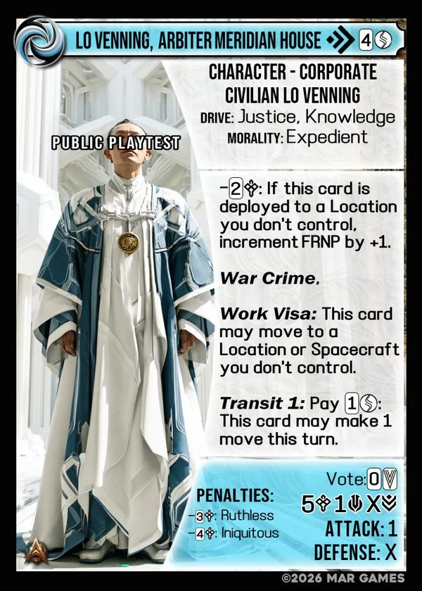Lo Venning, Arbiter Meridian House card