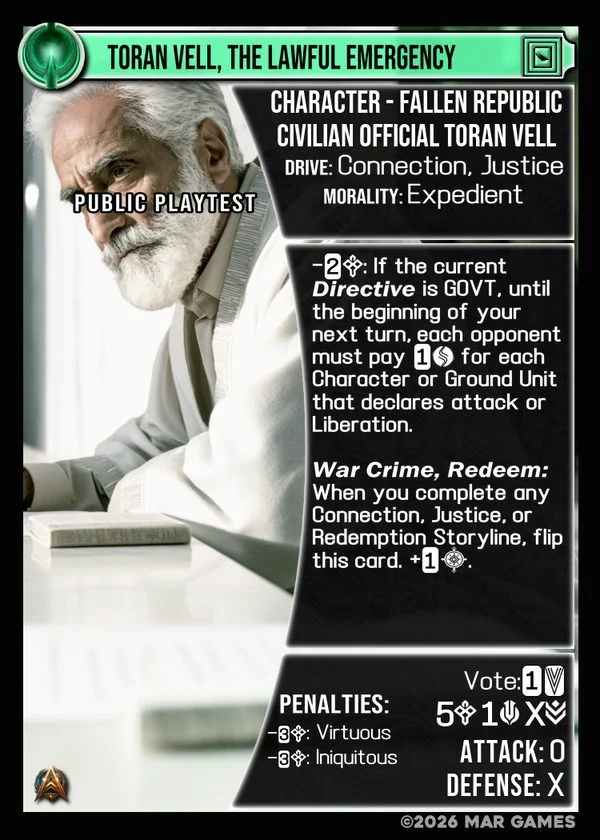 Toran Vell, The Lawful Emergency card