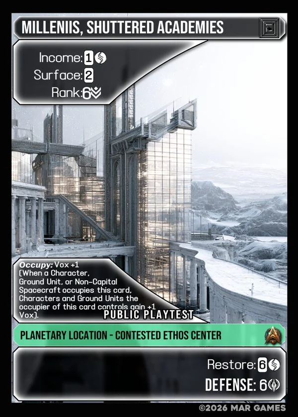 Milleniis, Shuttered Academies card
