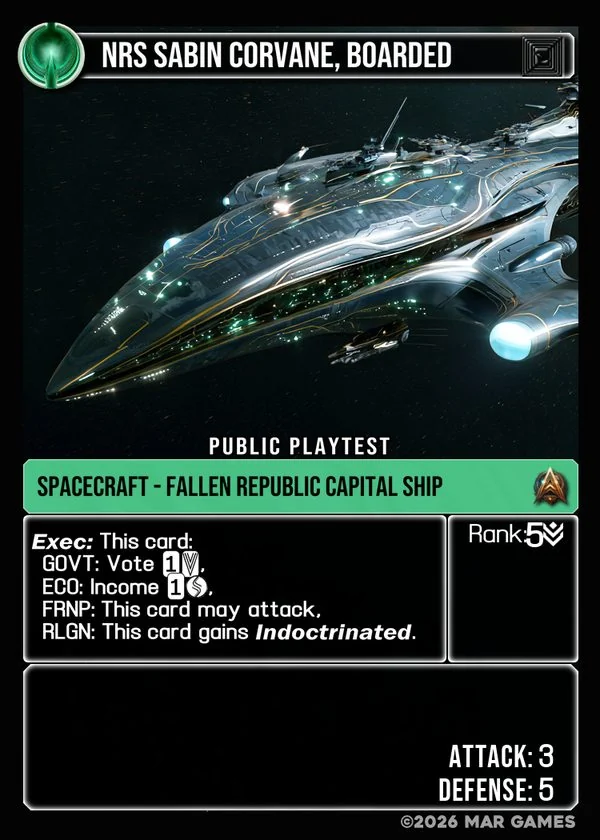 NRS Sabin Corvane, Boarded card