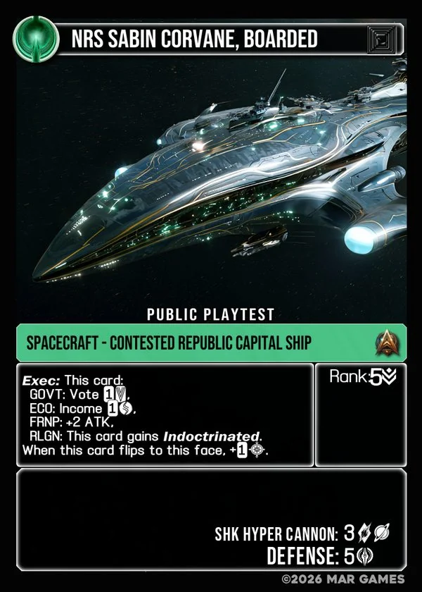 NRS Sabin Corvane, Boarded card