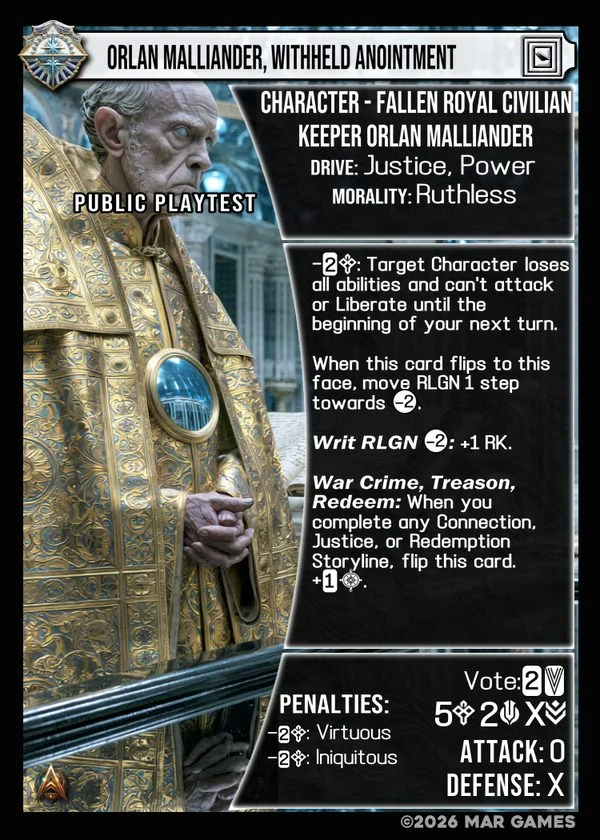 Orlan Malliander, Withheld Anointment card