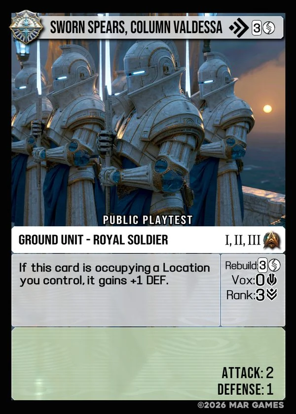 Sworn Spears, Column Valdessa card