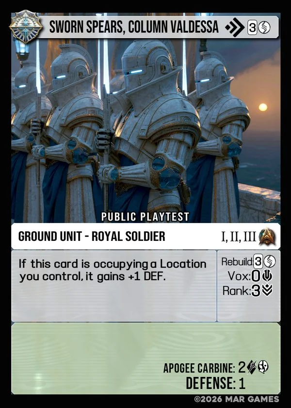 Sworn Spears, Column Valdessa card