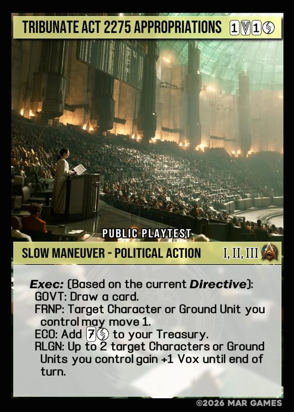 Tribunate ACT 2275 Appropriations card